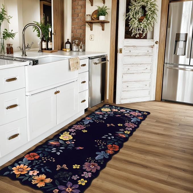 Lahome Floral Kitchen Runner, 2X6 Washable Runner Rug Non-Slip, Ultra-Thin Soft - Image 2