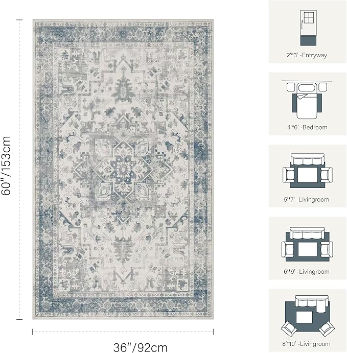 Rugxara 3x5 Washable Entryway Rug, Non Slip Boho Runner Rugs - Image 2