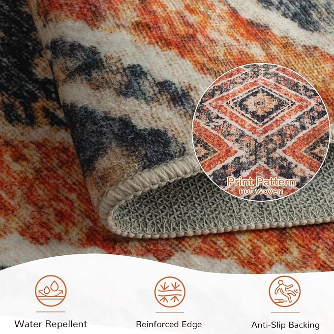 Area Rug 8x10 Rug Machine Washable Non-Slip Low Pile Print Pattern Western Rug - Image 3