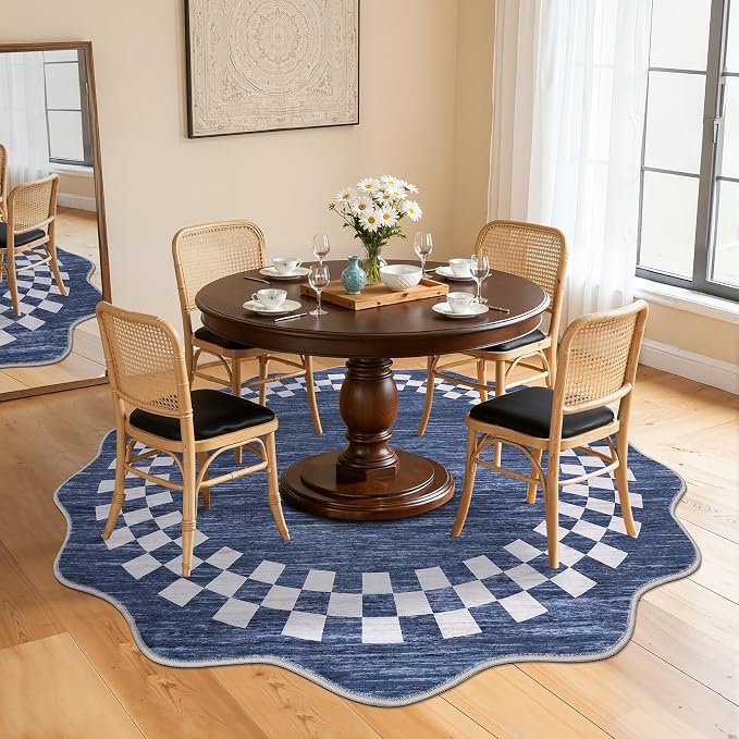 GarveeHome Scalloped Round Rug 4ft Modern Solid Color Circle Rugs Non Slip Low - Image 7