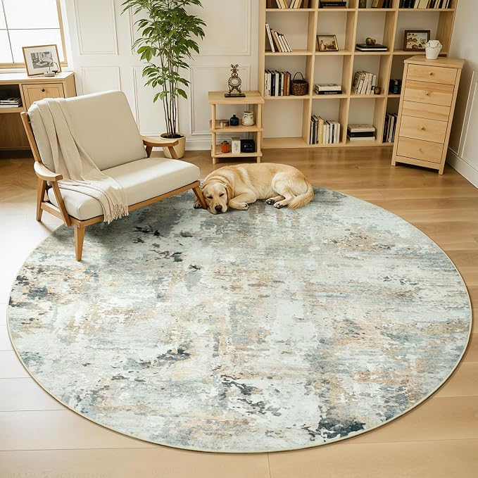 Abstract Round Rugs 8ft, Non-Slip Washable Circle Rug - Image 7