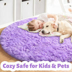 Amdrebio Purple Round Rugs 5Ft for Girls Bedroom Decor Aesthetic, Fluffy Fuzzy - Image 2