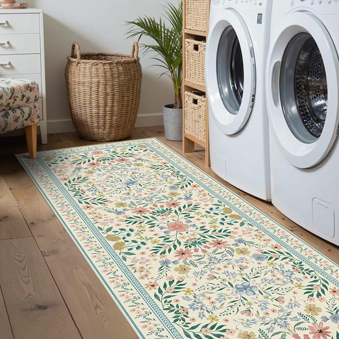 Rugxara 2x6 Floral Runner Rug, Washable Runners - Image 3