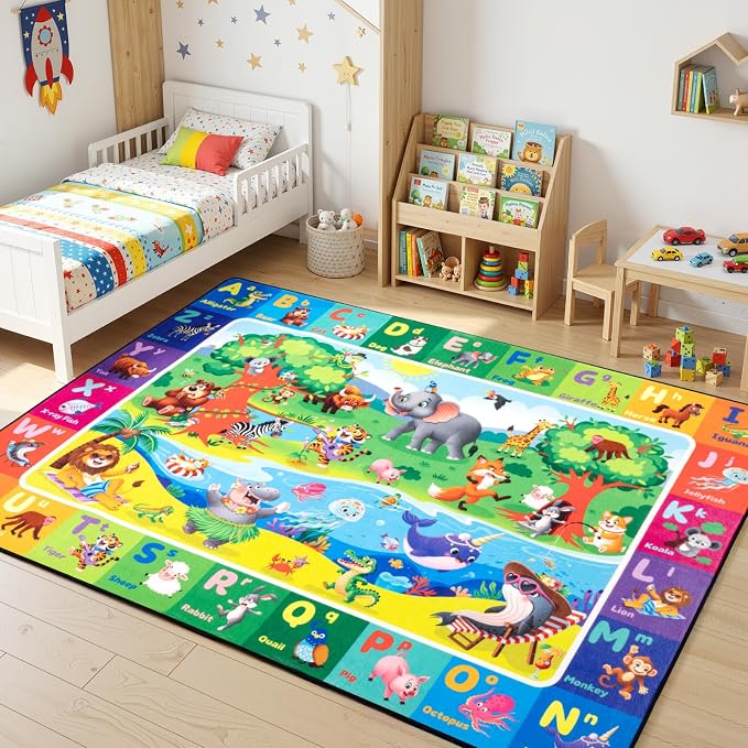 Kids Rug for Playroom, Educational Learning Play Mat, Soft Non-Slip Machine - Image 4