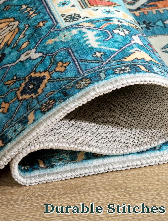 SERISSA Runner Rug for Hallways, Extra Long Boho Rug Ultra Soft Vintage Blue - Image 4