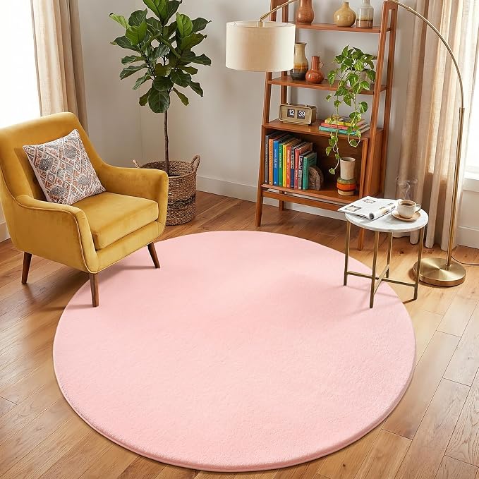 Amearea Pink Round Area Rugs 4ft Washable Circle Rugs - Image 6