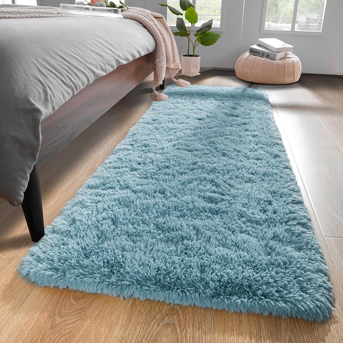 YJ.GWL Fluffy Runner Rugs for Bedroom Living Room Soft Shag Teal Rug 2x6 Feet by YJGWLHomeDecor