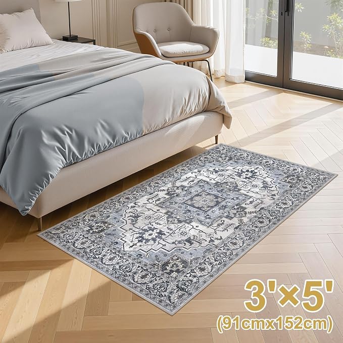 3x5 Area Rugs Living Room: Washable Vintage Rug Large Non-Slip Stain Resistant - Image 4