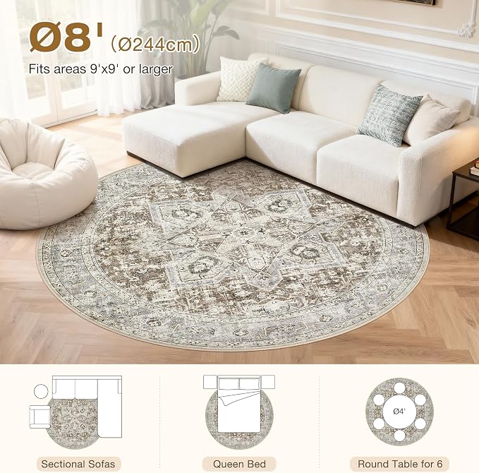 Tortania 8' Round Area Rug Living Room Rugs - Image 8