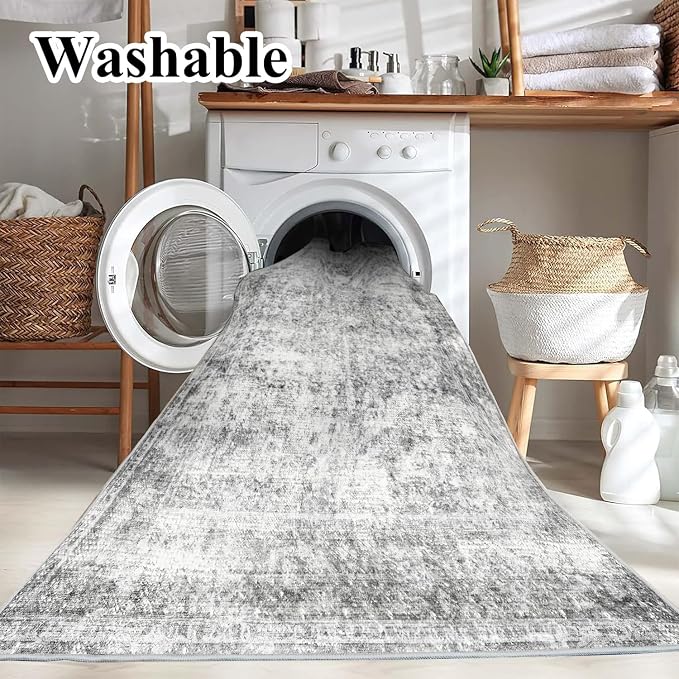 CHAMPLANT Area Rug 8x10 Washable Rug Gray Vintage Traditional Mat Distressed - Image 3