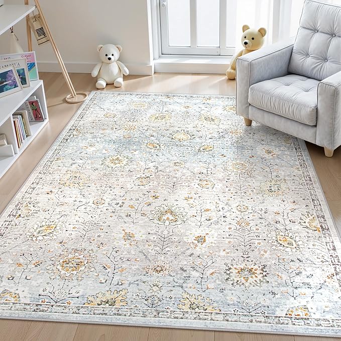 Lahome Flavie Boho Light Blue Area Rug 5x7 by Lahome