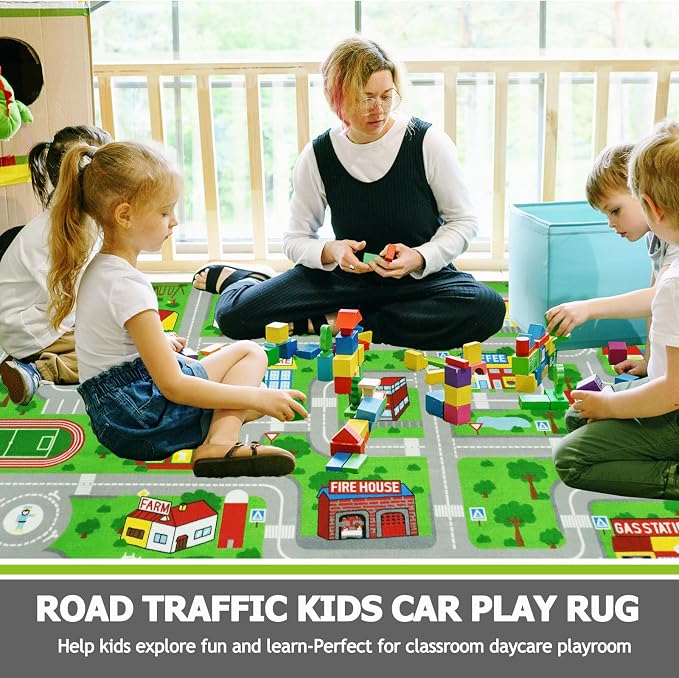 Capslpad Green Car Road Kid Rug Carpet Playmat - Image 6