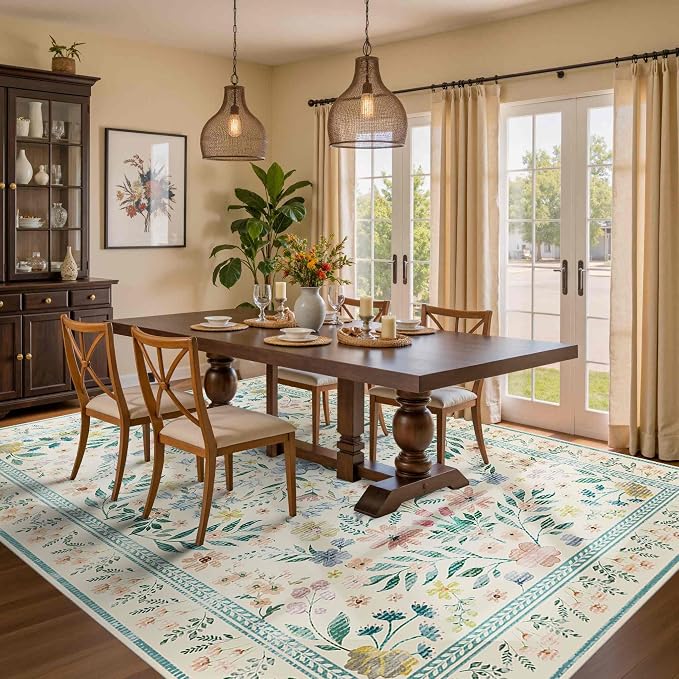 Rugxara Floral Rug for Living Room Bedroom, 6x9 Washable Rug, Vintage Boho Style - Image 3