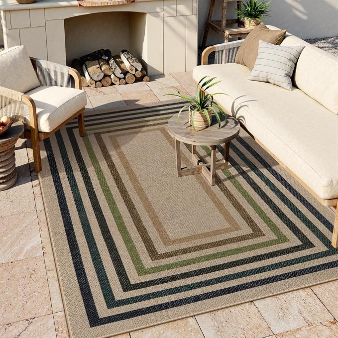 Lahome Enfys Modern Geometric Easy Jute Rug, Washable 5x7 Indoor Outdoor Rugs - Image 2