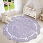 GarveeHome Scalloped Bow Rug for Living Room, 6ft Round Rugs Washable Solid - Image 2