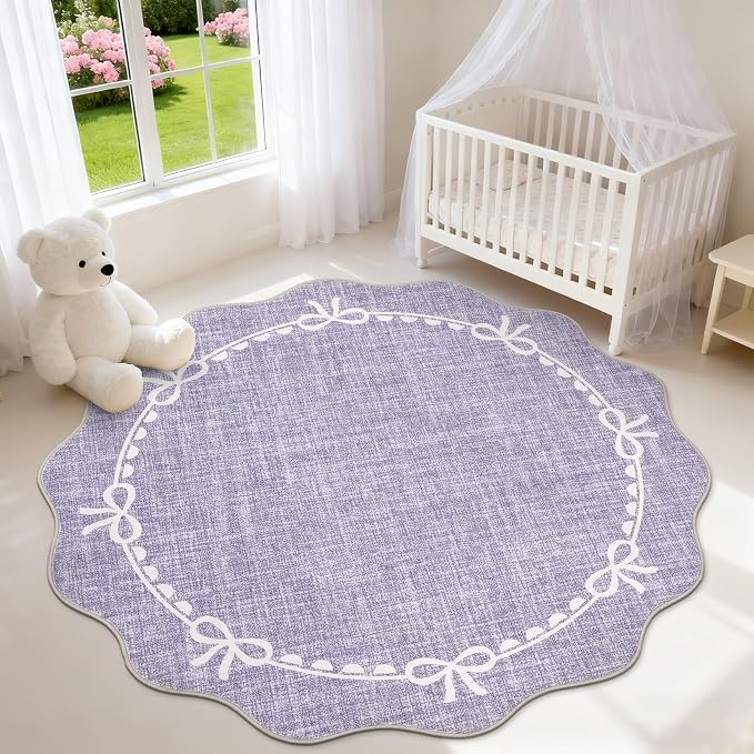 GarveeHome Scalloped Bow Rug for Living Room, 6ft Round Rugs Washable Solid - Image 2