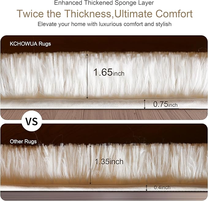 KICHOWUA Thick Area Rug 4x6 Cream White Fluffy Shag - Image 3