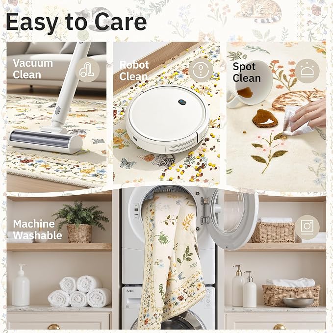 Soalmost 2x3 Cat Rugs for Entryway, Machine Washable Door Mat Animal Floral - Image 7