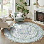 DCX Area Rug 5x5 Botanical Floral Washable Rugs in Green and Blue Soft Non Slip - Image 2