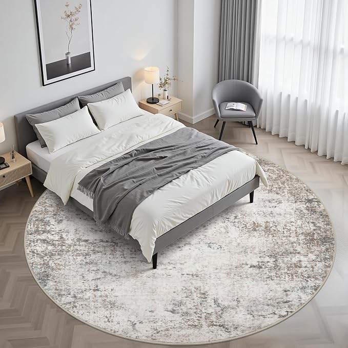 Round Area Rug for Living Room: 6 ft Washable Modern Abstract Soft Thin Rug - Image 2