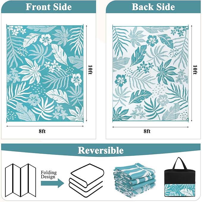 Pauwer Waterproof Outdoor Rug 8x10, Reversible Plastic Straw Patio Camping Rug - Image 2