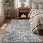 Latte&Fog 4x6 Rug for Living Room, Vintage Grey Washable Area Rug, Boho Floral - Image 3