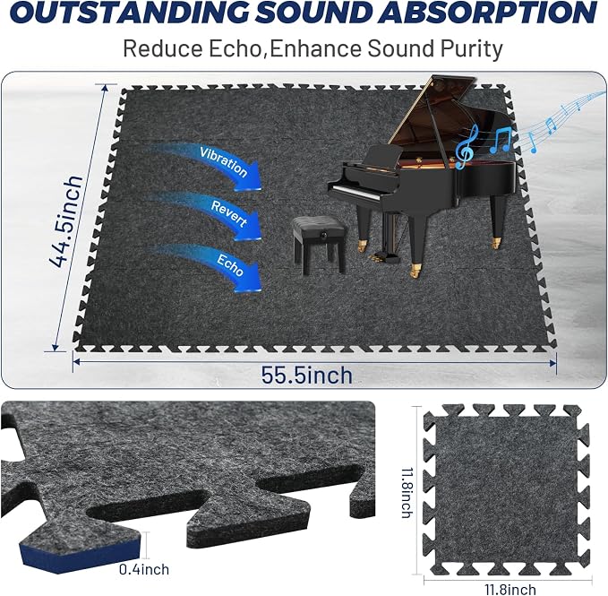 Focusound 20Pcs Sound Absorbing Interlocking Drum Rug, 11.8 x 11.8 x 0.4 inches - Image 2