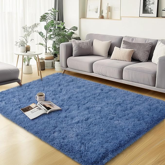 qulint Blue Rugs for Bedroom 3x5, Fluffy Shag 3x5 Area Rug for Boys Room Fuzzy by QULINT