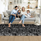 3x10ft Plush High Pile Black Tie-Dyed Rug Fluffy Soft Runner Bedside Rug - Image 8