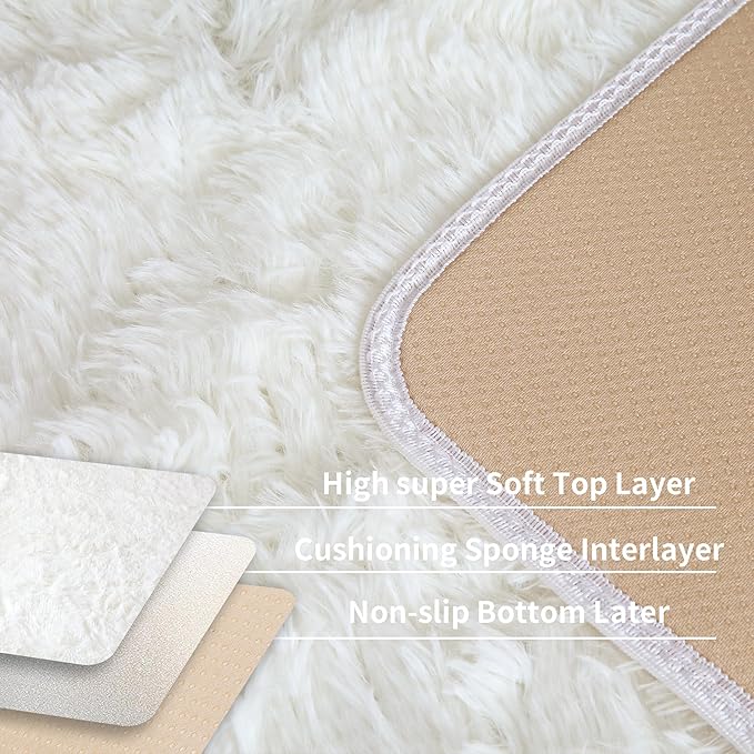 Fluffy 8x10 Large Area Rugs for Bedroom Living Room, Cream White Soft Washable - Image 4