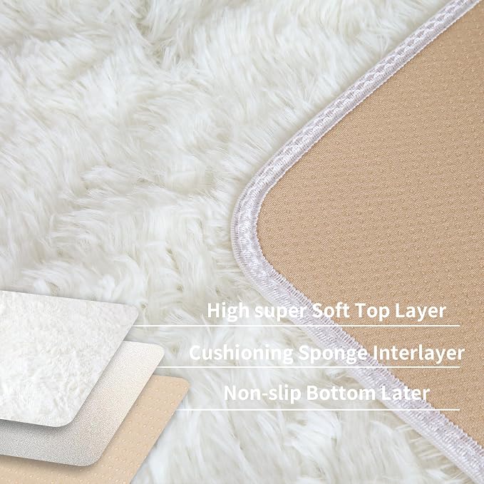 KCHOWUA Ceam White Fluffy Shag Large Area Rug - Image 4