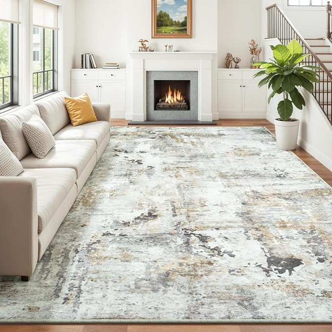 Area Rugs 9x12 Living Room, Large Soft Washable Abstract Neutral Bedroom Rug by Carpelux