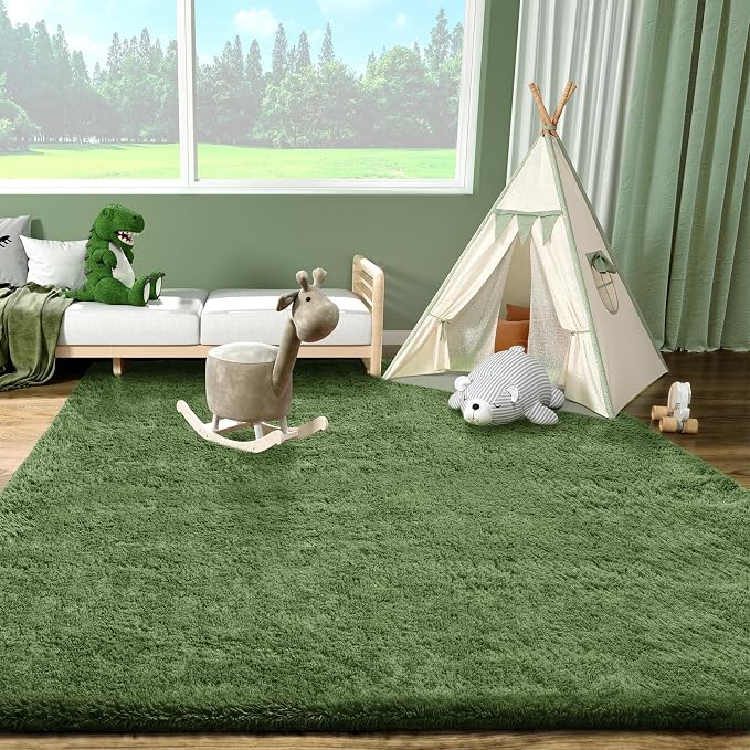 Ophanie Gray Green Rugs for Living Room 5x8, Grass Shag Fluffy Large Fuzzy - Image 3