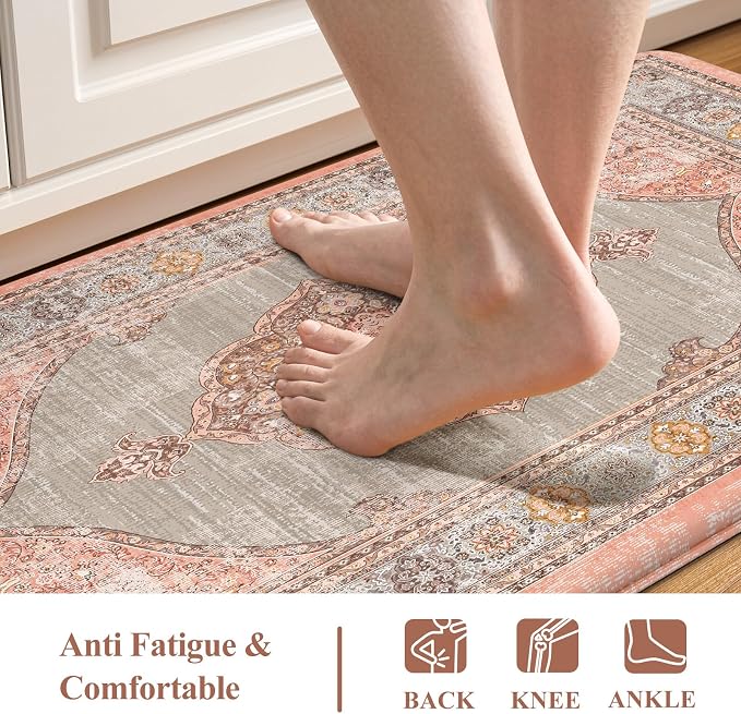 Collive Boho Kitchen Mats for Floor Cushioned, Anti Fatigue Waterproof Kitchen - Image 3