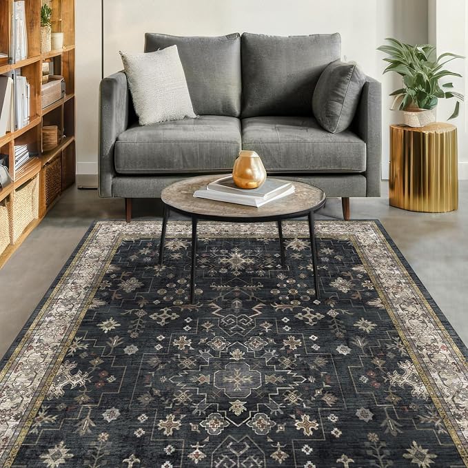 Hazo Haus Black Farmhouse Washable 7x10 Area Rugs - Image 8