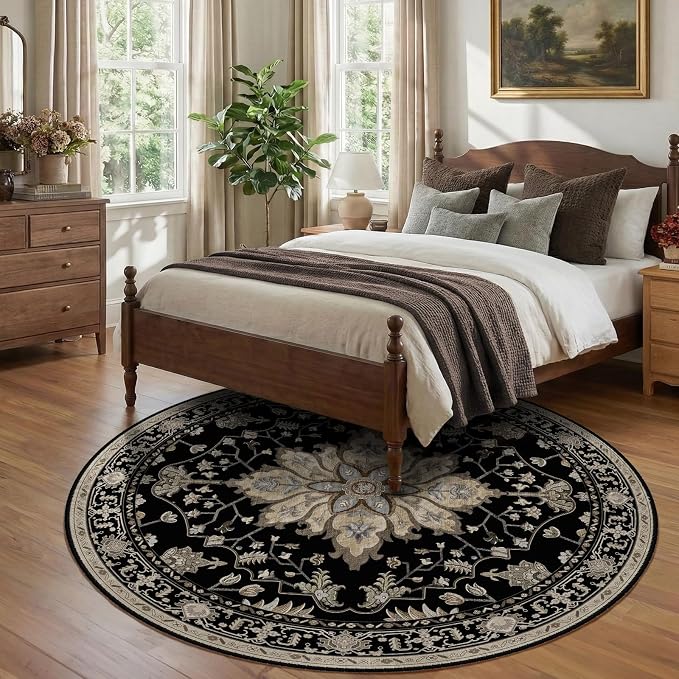 RELEANY Area Rugs Round 8ft Washable Non-Slip, Floral Vintage Distress - Image 3