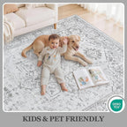 5x7 Area Rugs for Bedroom:Gray Washable Vintage Medallion Rug Non-Slip Soft Low - Image 5