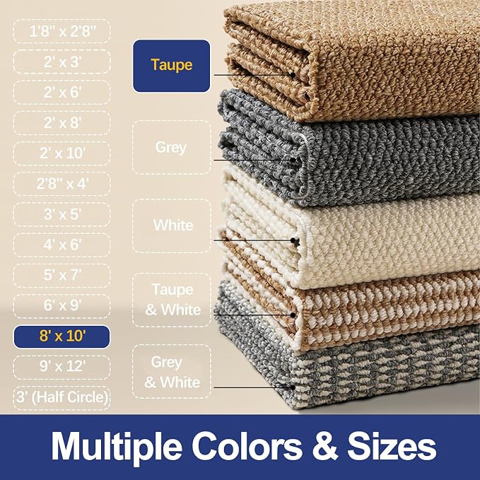 Faux Jute Area Rug 8'x10', Washable & Non-Slip, Taupe | 0.27" Low Pile Easy - Image 6