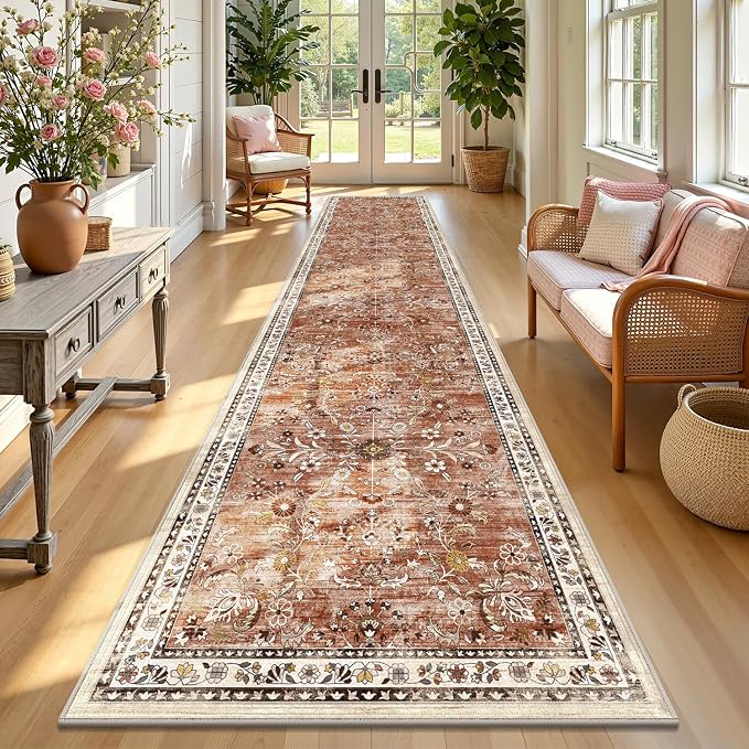 Yamaziot Washable Runner Rug 2x10 – Non Slip Boho Floral Hallway Runner Rug by Yamaziot