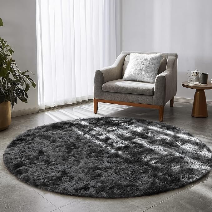Amdrebio Tie-Dyed Dark Grey Round Area Rug 5Ft - Image 6