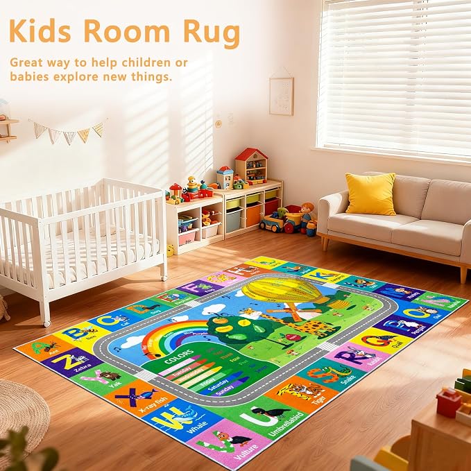 Kids Rug for Playroom Educational ABC Rug Washable Play Mat Learning Alphabet - Image 6