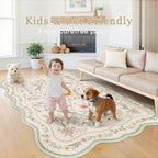 Scalloped Floral Rug 6x9, Sage Green Washable Non Slip Area Rug - Image 3