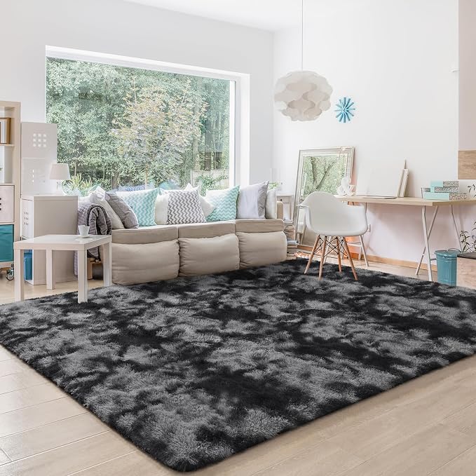 BENRON Fluffy Rugs for Living Room 5x8 Tie-dye Black, Washable Large Area Rugs - Image 6