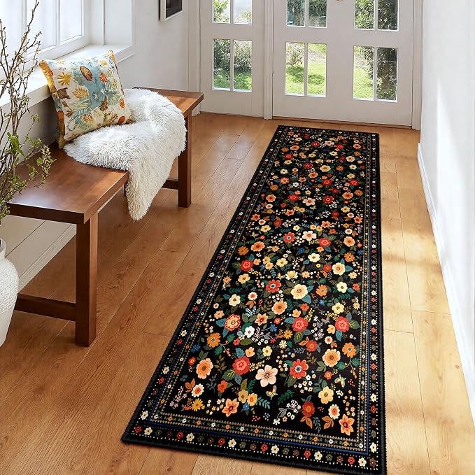 2x6 Area Rugs for Living Room Vacuum-Friendly Machine Washable Area Rug Flower by meejou