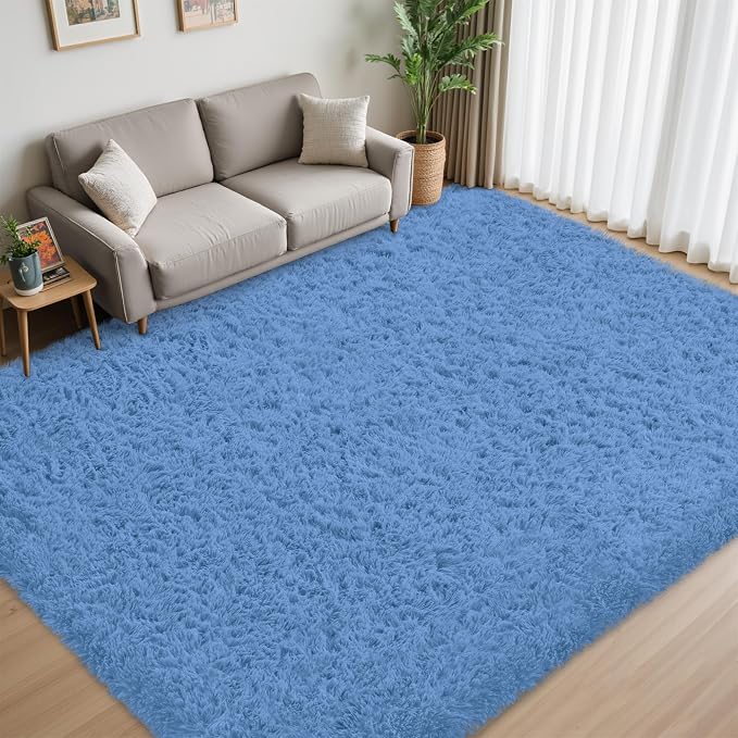 8x10 Area Rug for Living Room:Ultra Soft Fluffy Shag Navy Blue Rugs, Large - Image 3