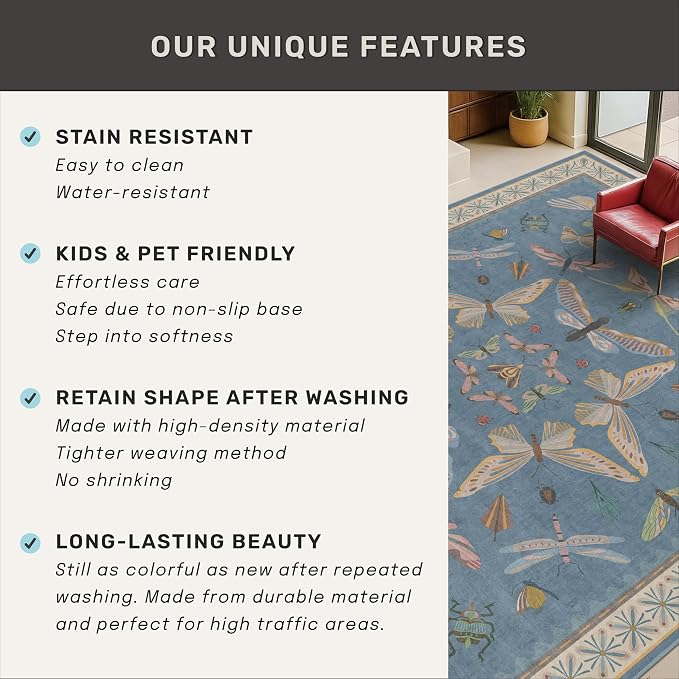 2'6''x10' Blue Insect Runner Rug - Image 6