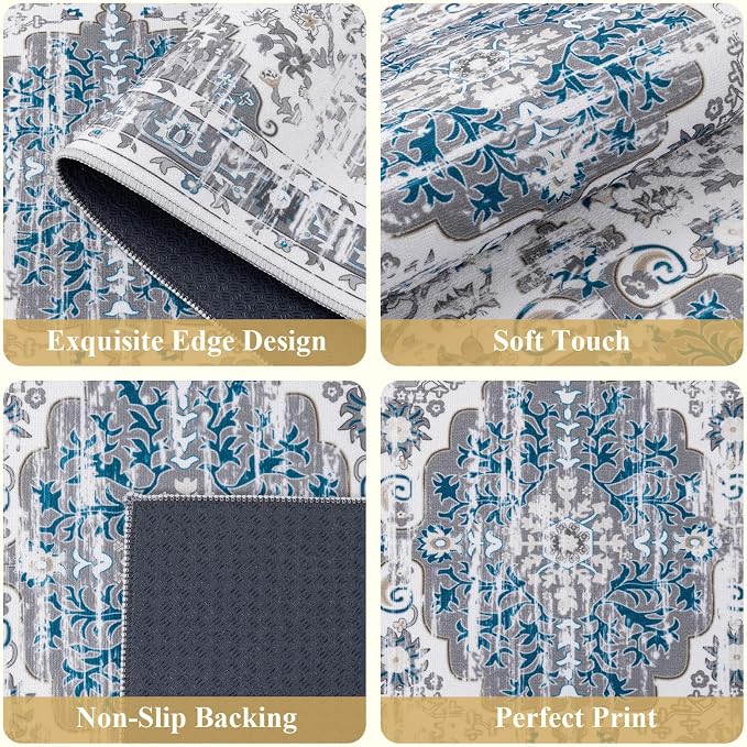 Ileading Kitchen Rugs Sets of 3 Non Slip Washable, Farmhouse Gray Kitchen Runner - Image 5