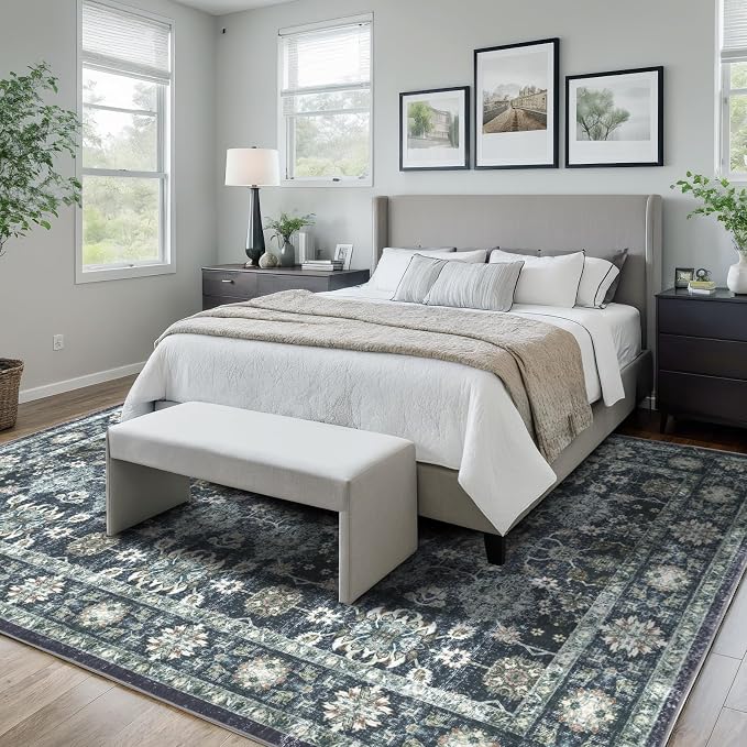 Washable 9×12 Area Rug for Living Room, Vintage Floral Rug Soft Non Slip Stain - Image 2