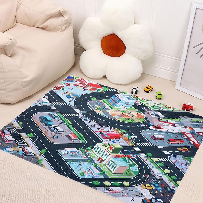 Houkiper Kids Carpet Playmat Rug, Felt Cloth Fire-Themed Game Playmat, Foldable - Image 2