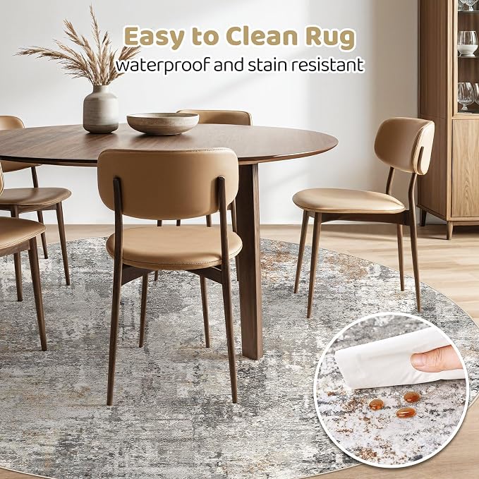 10ft Round Rug Living Room Rugs: 10x10 Washable Circle Large Abstract Modern - Image 5